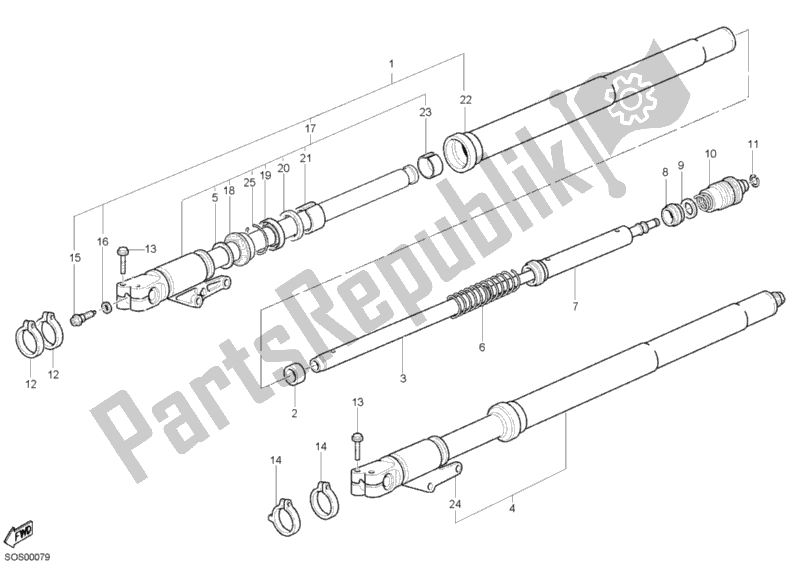 All parts for the Front Fork of the Ducati Monster S2R 1000 2007 All parts for the Front Fork of the Ducati Monster S2R 1000 2007